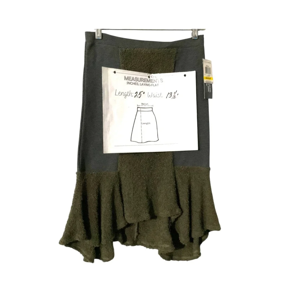 Bar III Textured Ruffle Hem Midi Skirt Olive‎ Green Womens Size Medium
